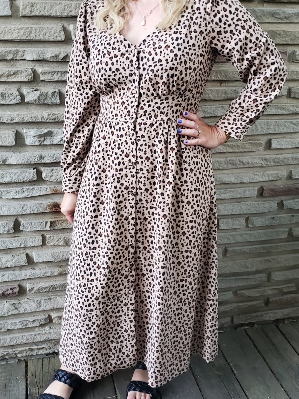 J. Crew Beige and Dark Brown Leopard-Print Midi Dress